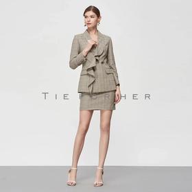 19SSDU54 豆绿格纹不对称驳头西装两件套