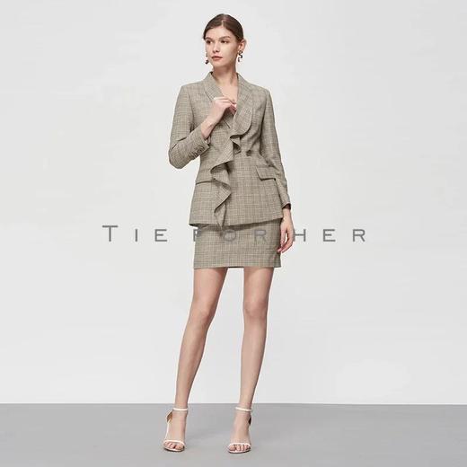 19SSDU54 豆绿格纹不对称驳头西装两件套 商品图0