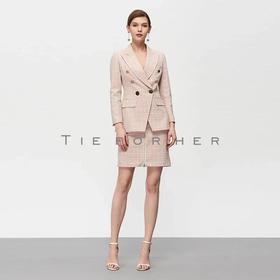 19SSDU118 玫瑰粉格纹西装半裙两件套