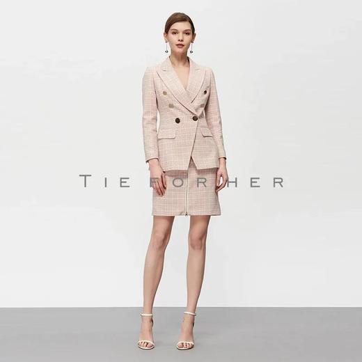 19SSDU118 玫瑰粉格纹西装半裙两件套 商品图0