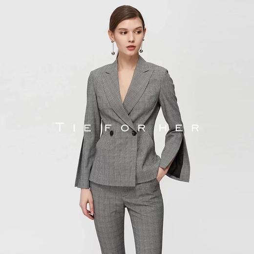 19SSDU131 黑白亲王格袖前开叉西装两件套 商品图2