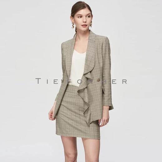 19SSDU54 豆绿格纹不对称驳头西装两件套 商品图4