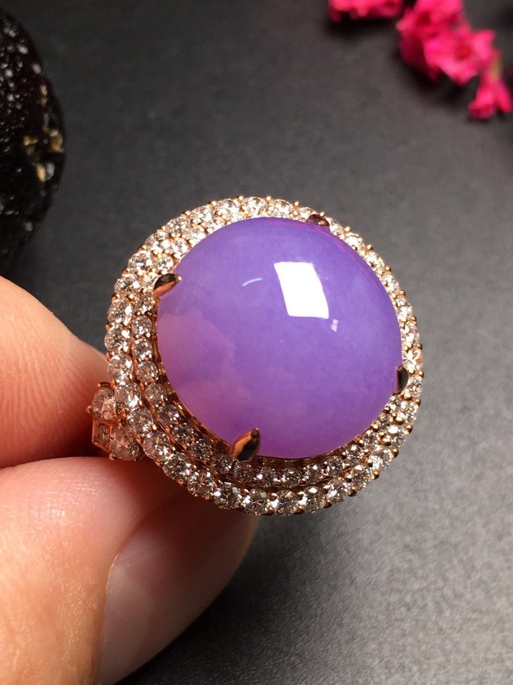 10116翡翠18k金镶嵌冰粉紫戒指