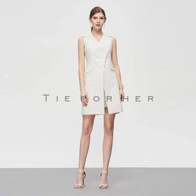 19SSDU134 玉白色条纹马甲裙