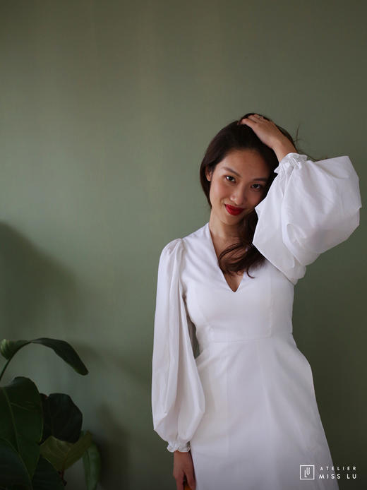 AtelierMissLu / Irene-泡泡袖白色连身裙 商品图7