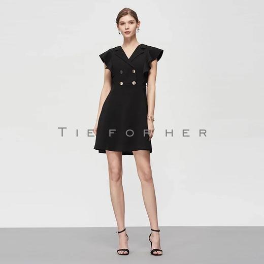 19SSDU80 炭黑色荷叶袖连衣裙 商品图0