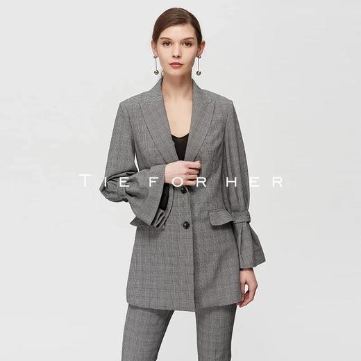 19SSDU132 黑白秦王格绑带喇叭袖两件套 商品图2