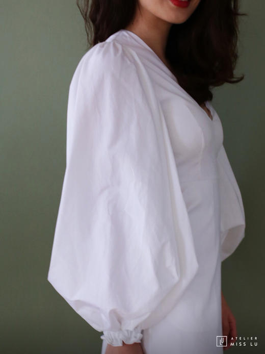 AtelierMissLu / Irene-泡泡袖白色连身裙 商品图4