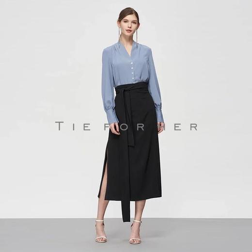 19SSDU67 亚麻蓝V领衬衫 商品图0