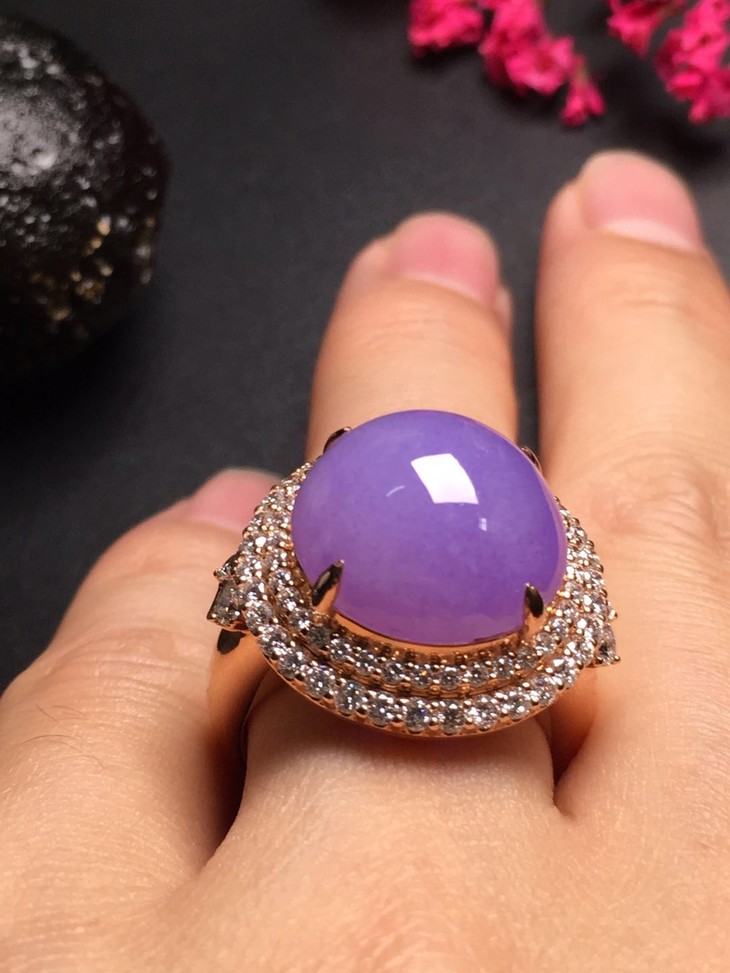 10116翡翠18k金镶嵌冰粉紫戒指