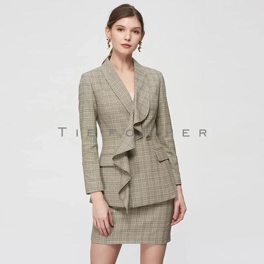 19SSDU54 豆绿格纹不对称驳头西装两件套 商品图1