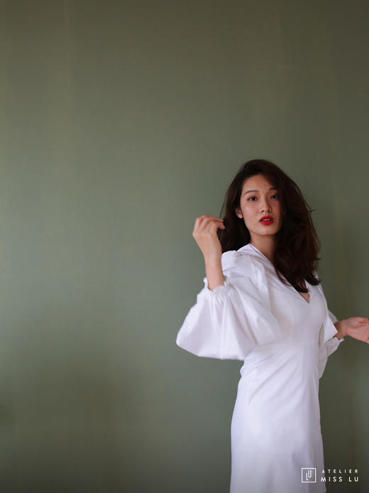 AtelierMissLu / Irene-泡泡袖白色连身裙 商品图8