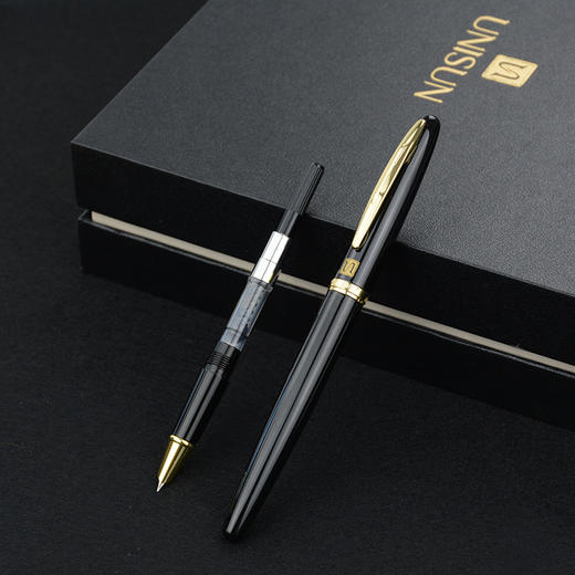 UNISUN商务礼盒装钢笔财务学生练字笔两款笔尖粗细赠原装墨水一瓶 商品图12