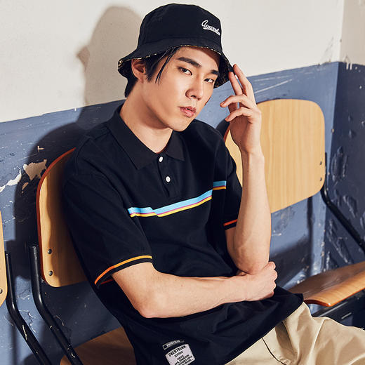 韩都衣舍男装2019夏季新款潮宽松复古落肩短袖polo衫男士pz9139 