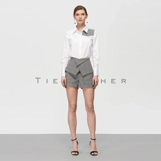 19SSDU158 皓白色拼接布鲁灰格纹衬衣 商品图0