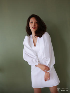 AtelierMissLu / Irene-泡泡袖白色连身裙