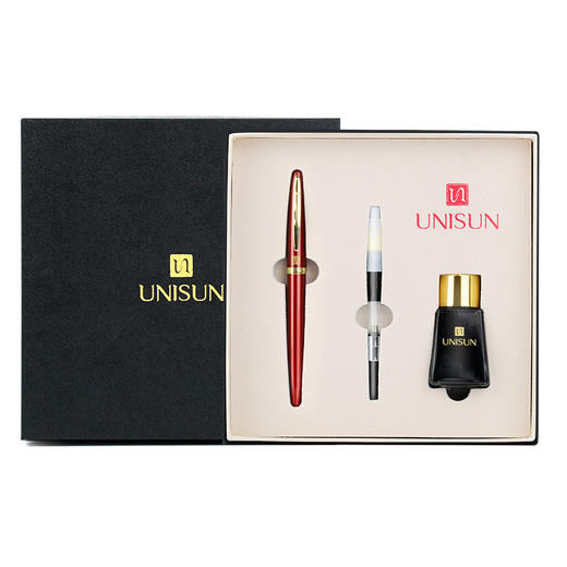 UNISUN商务礼盒装钢笔财务学生练字笔两款笔尖粗细赠原装墨水一瓶 商品图0