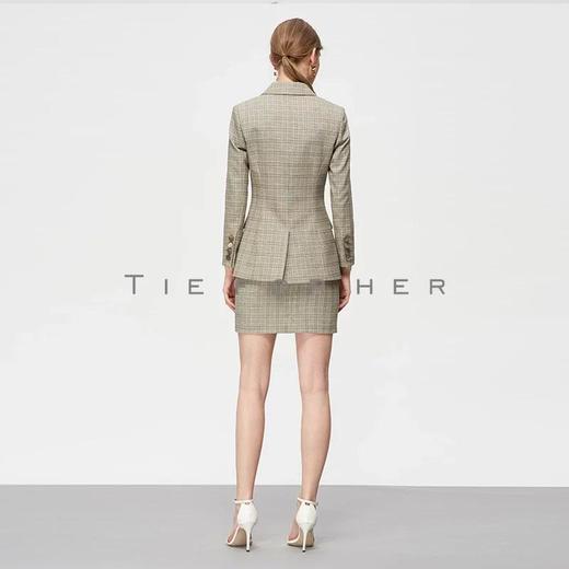19SSDU54 豆绿格纹不对称驳头西装两件套 商品图3
