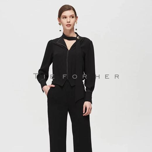 19SSDD21 炭黑色翻边微喇叭裤 商品图2