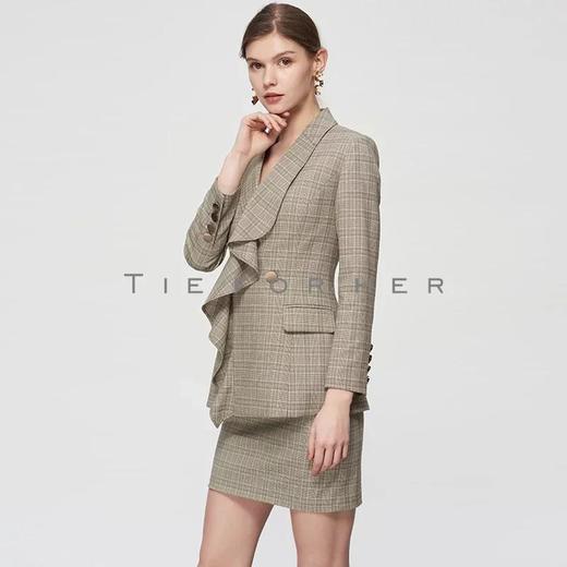 19SSDU54 豆绿格纹不对称驳头西装两件套 商品图2