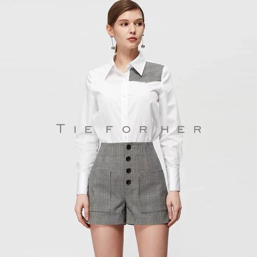 19SSDU158 皓白色拼接布鲁灰格纹衬衣 商品图2