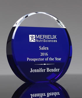 精品圆形蓝色水晶奖杯创意奖杯奖牌纪念品