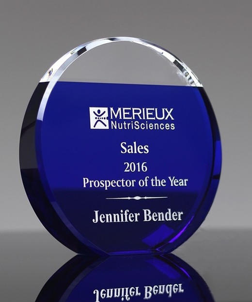 精品圆形蓝色水晶奖杯创意奖杯奖牌纪念品 商品图0