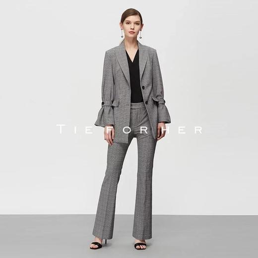 19SSDU132 黑白秦王格绑带喇叭袖两件套 商品图0