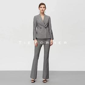 19SSDU131 黑白亲王格袖前开叉西装两件套