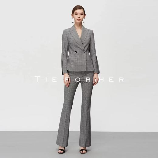19SSDU131 黑白亲王格袖前开叉西装两件套 商品图0