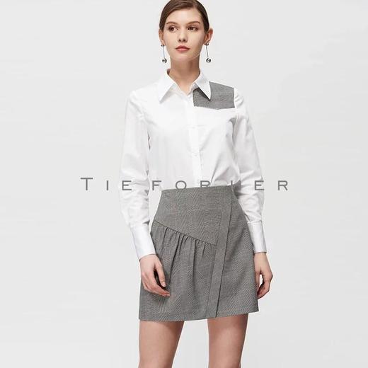 19SSDU158 皓白色拼接布鲁灰格纹衬衣 商品图3