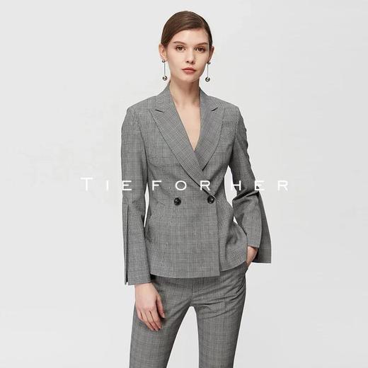 19SSDU131 黑白亲王格袖前开叉西装两件套 商品图1