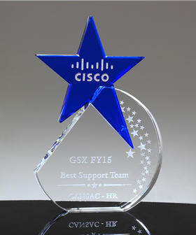 原创蓝色五角星水晶奖杯高档奖杯奖牌