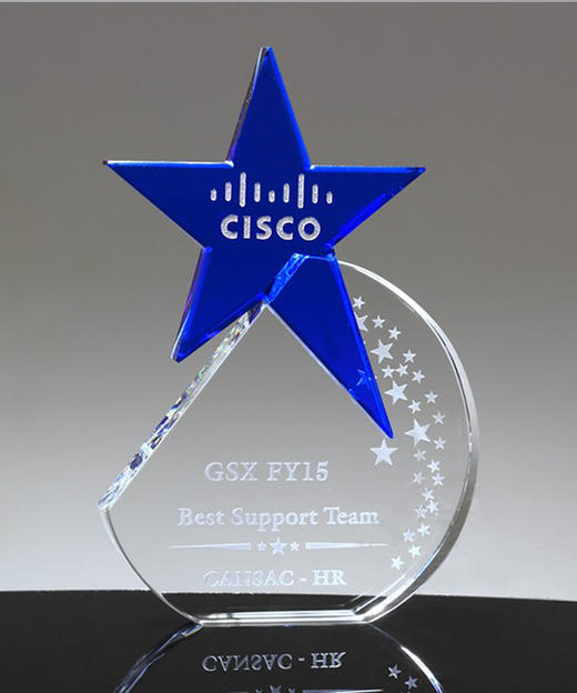 原创蓝色五角星水晶奖杯高档奖杯奖牌 商品图0