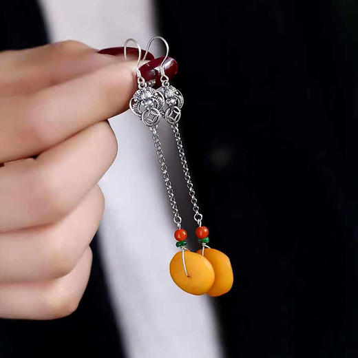 考究小巧的蜜蜡饼子耳坠耳饰耳钩 商品图3