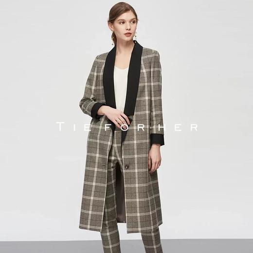 19SSDU53 铅灰色格纹撞色长款外套 商品图1