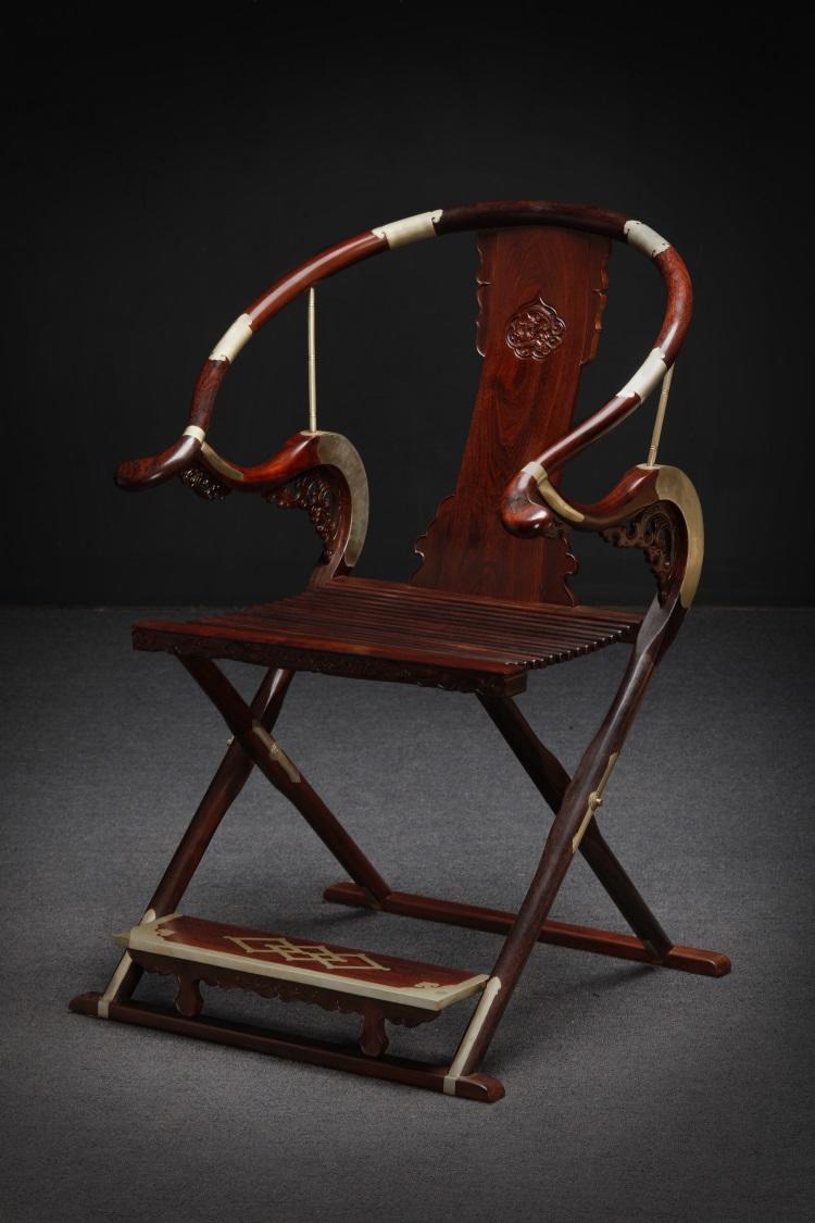 小叶紫檀(檀香紫檀)螭龙纹交椅(运费到付)