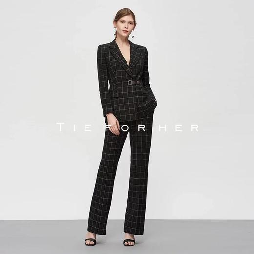 19SSDU39 黑色格纹拼接皮革西装两件套 商品图1