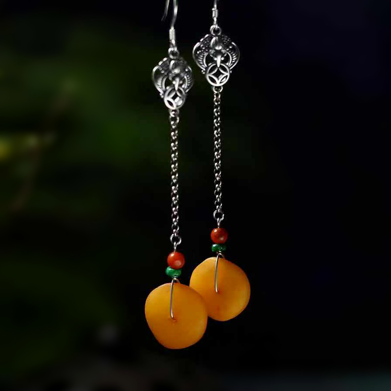 考究小巧的蜜蜡饼子耳坠耳饰耳钩