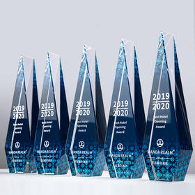 水晶奖杯定制创意奖杯冰山蓝色水晶牌
