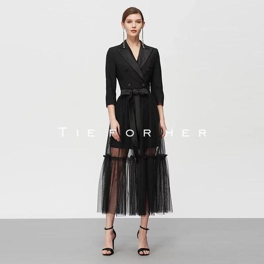 19TFL17 爵士黑缎面拼接纱裙两件套 商品图0
