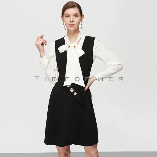 19SSDU161 黑白撞色拼接一字肩连衣裙 商品图2