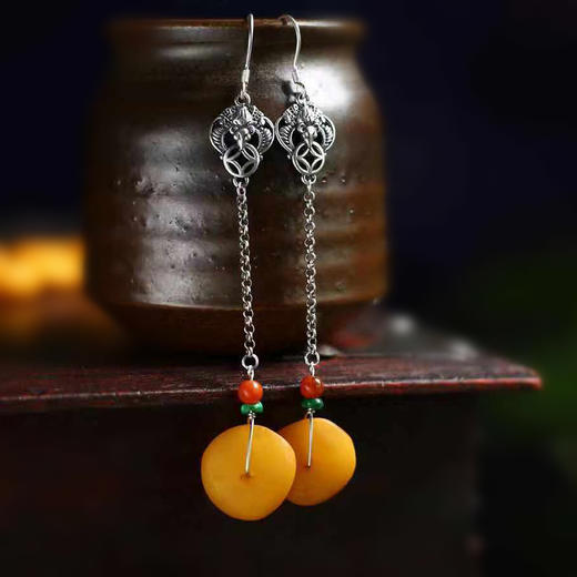 考究小巧的蜜蜡饼子耳坠耳饰耳钩 商品图2