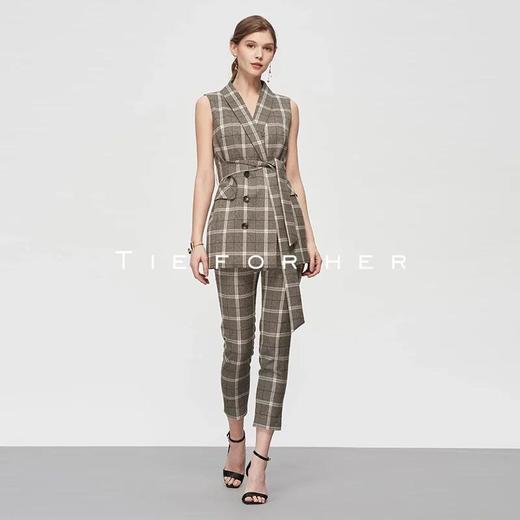 19SSDU52 铅灰色格纹系带马甲 商品图1