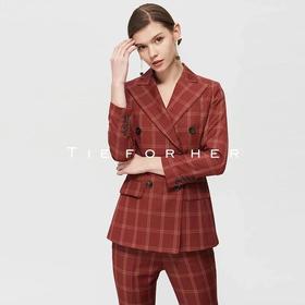TF219 嘉年红格纹双排扣西装两件套