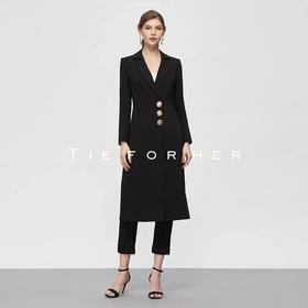 19SSDU44 炭黑色加长版拼接驳头西装外套