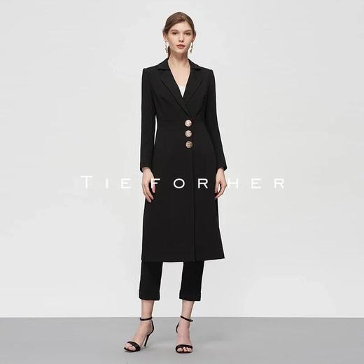 19SSDU44 炭黑色加长版拼接驳头西装外套 商品图0