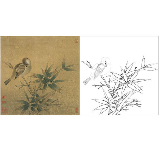 李晓明临宋花鸟作品底稿临宋竹雀图斗方小品册页k071