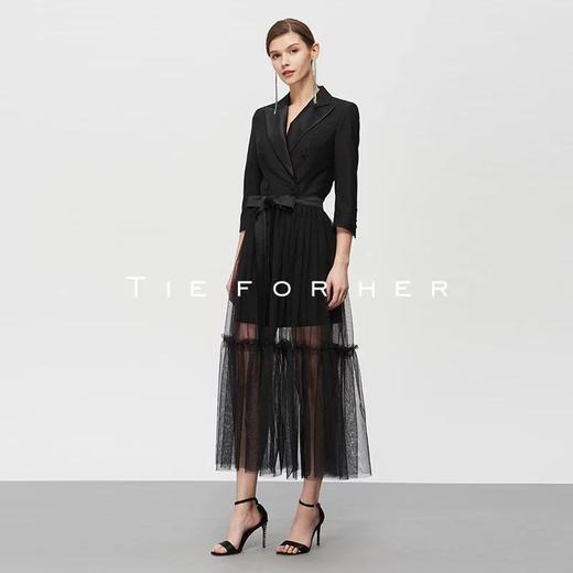 19TFL17 爵士黑缎面拼接纱裙两件套 商品图1