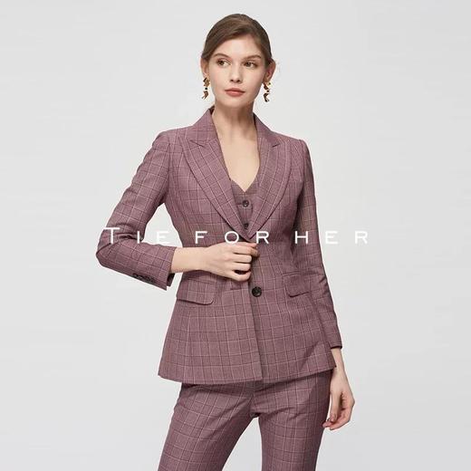 TF208 葡萄紫格纹西装三件套 商品图2